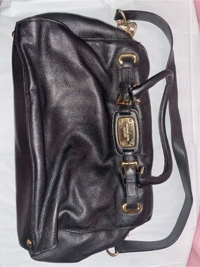 Michael Kors Black Leather Shoulder Bag with Gold Hardware
